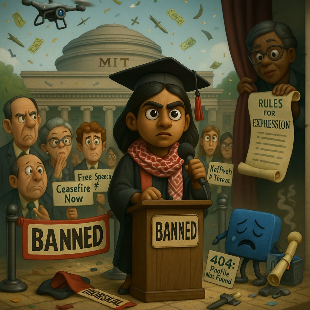 Class prez Megha Vemuri banned for protest speech; MIT renames free speech policy to "Terms & Conditions" 1 Megha Vemuri