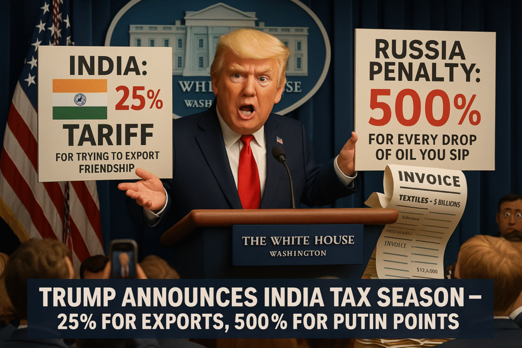 Donald Trump Slaps 25% Tariffs on India, Adds Russian ‘Penalty Rate’ — Markets Left Shaking 1 Donald Trump tariffs on India and russian trade sanction