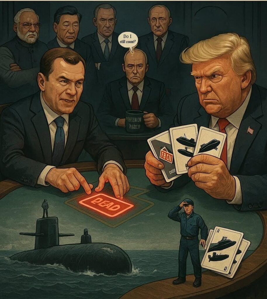 Dead Hand Meets Orange Finger — Trump orders to move Nuclear Submarines After Medvedev’s Nuclear Rant 1 Donald Trump Nuclear Warning to Dmitry Medvedev Dead Hand Threat